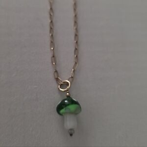 Green and Gold Mushroom Pendant Necklace